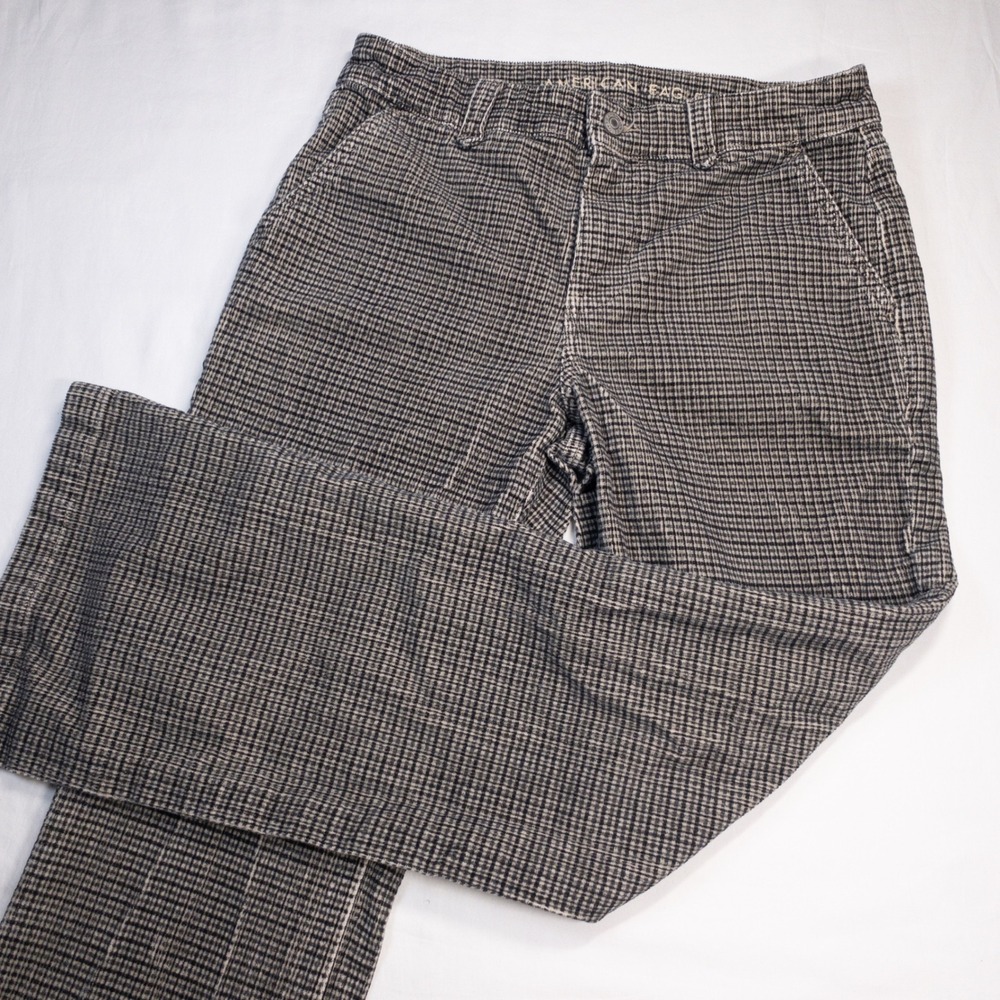 American Eagle Houndstooth Corduroy Pants Womens 4 Short Straight Leg Black